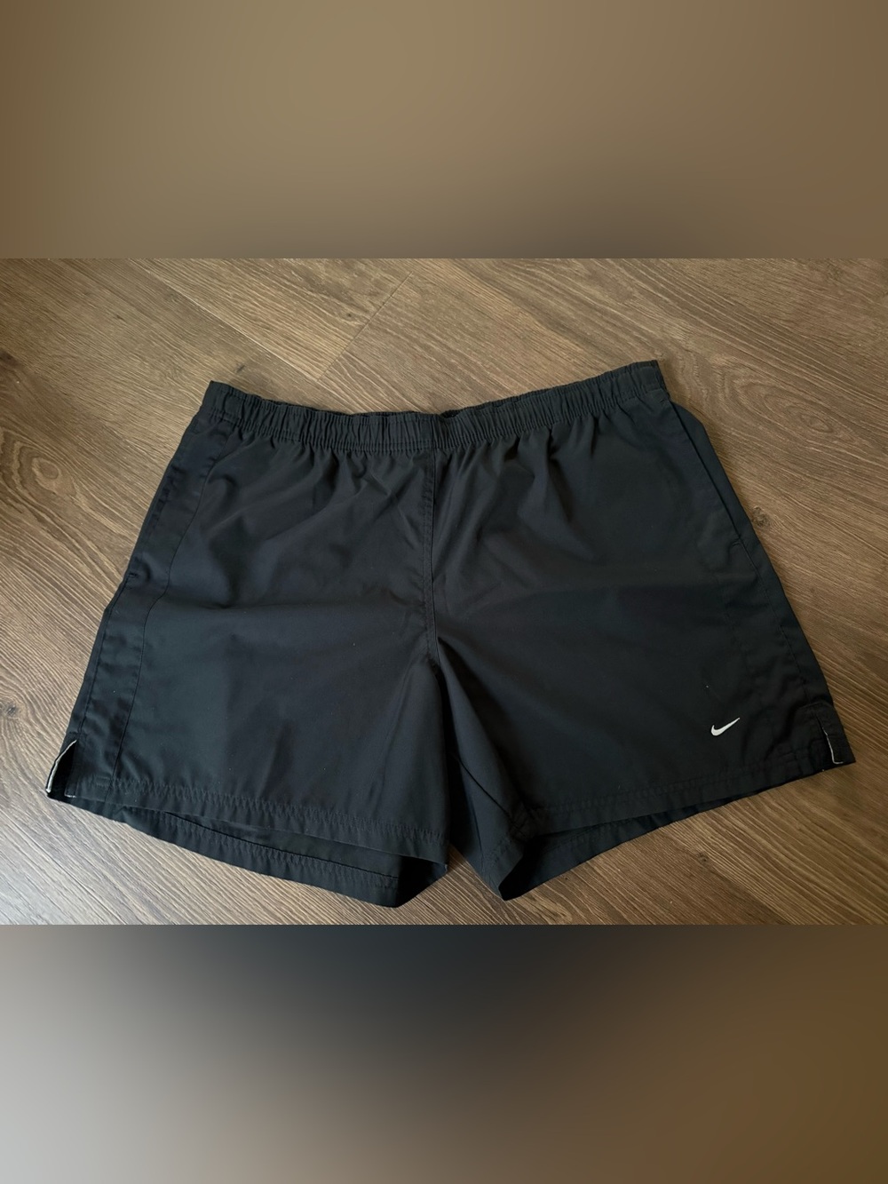 Nike Men’s Solid Black Flat Front Swim Trunks With Pockets Size Large